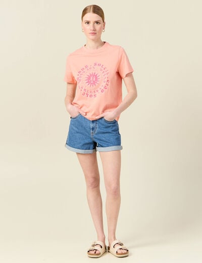 T-shirt en coton manches courtes rose corail femme