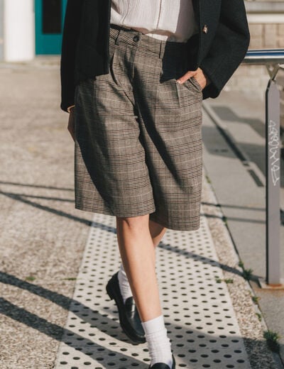 Bermuda large taille haute gris fonc&eacute; femme