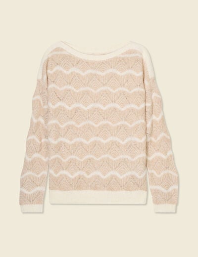 Pull manches longues ajouré creme femme
