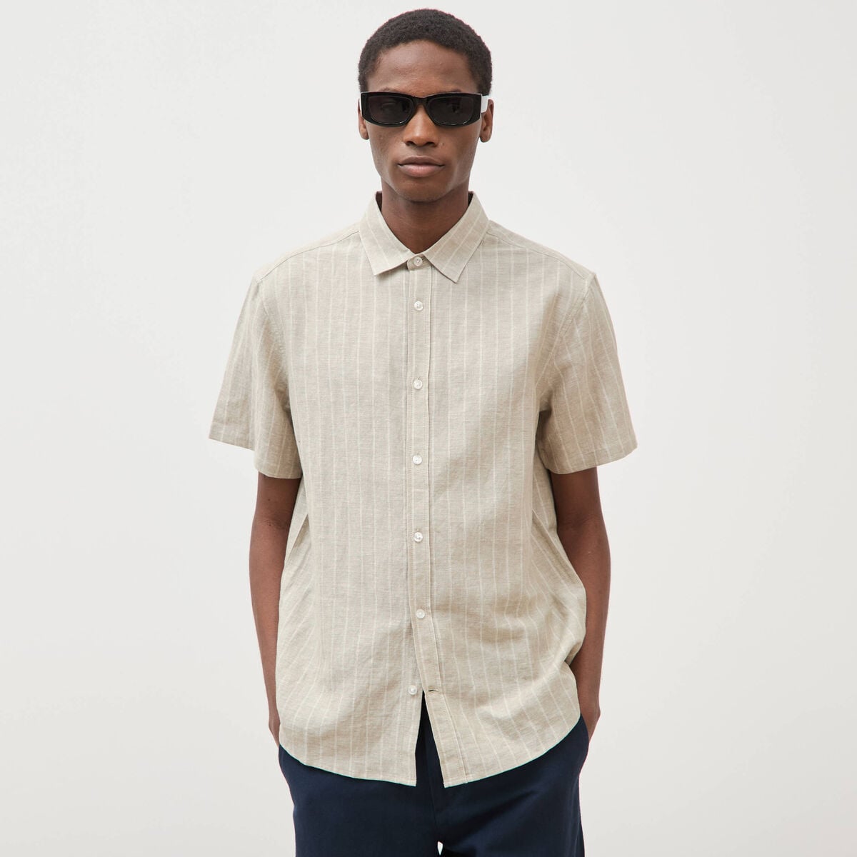 Chemise manches courtes vert kaki homme
