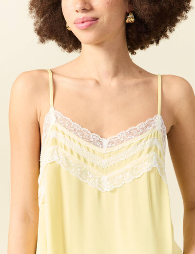 D&eacute;bardeur bretelles col v fluide jaune pastel femme