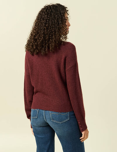 Pull col montant manches longues bordeaux femme