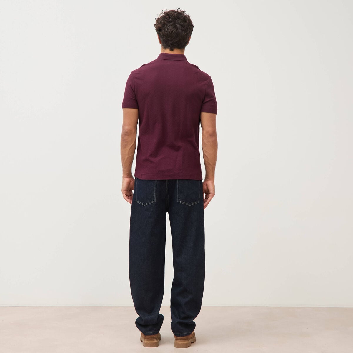 Polo droit en coton manches courtes prune homme