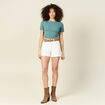 T-shirt manches courtes côtelé vert foncé femme