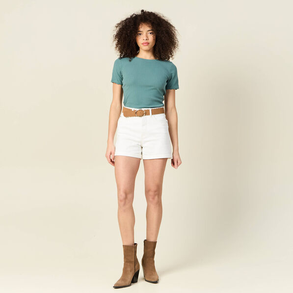 t shirt manches courtes cotele vert fonce femme T-shirt manches courtes côtelé vert foncé femme