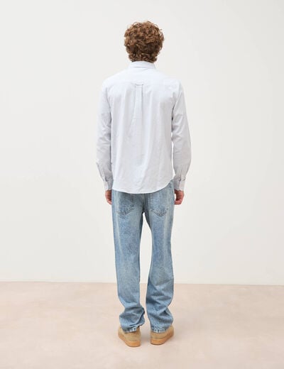 Chemise manches longues col am&eacute;ricain bleu gris homme