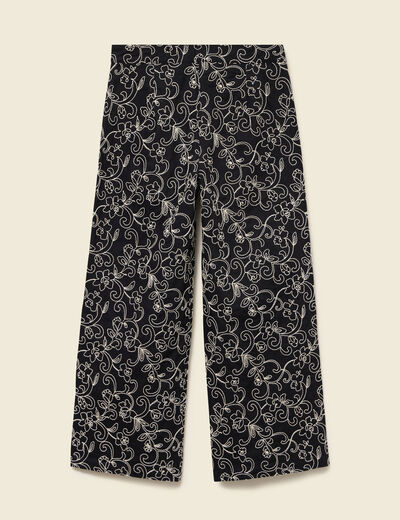 Pantalon loose en coton doubl&eacute; noir femme