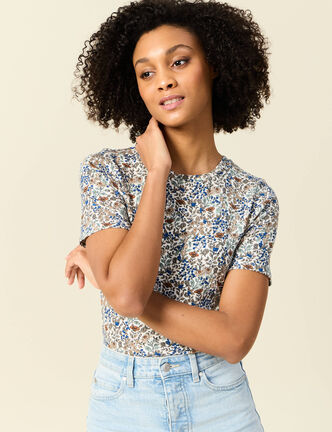 T-shirt manches courtes bleu clair femme