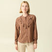 Chemise &agrave; volants manches longues marron fonc&eacute; femme
