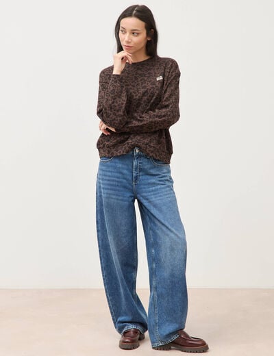 Sweat col rond manches longues marron chocolat femme
