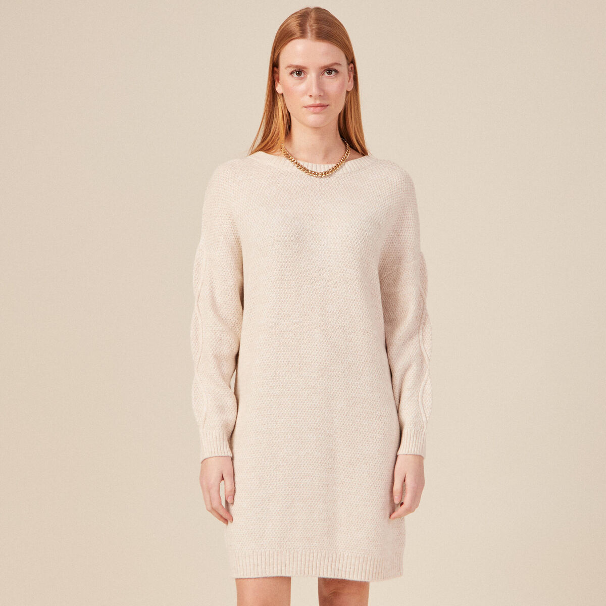 Robe pull droite torsades creme femme