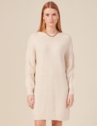 Robe pull droite torsades creme femme