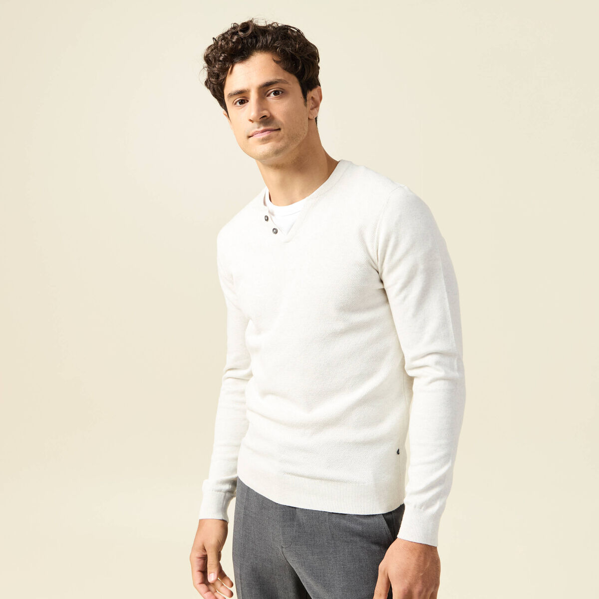 Pull manches longues ecru homme