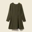 Robe fluide manches longues col rond vert kaki femme