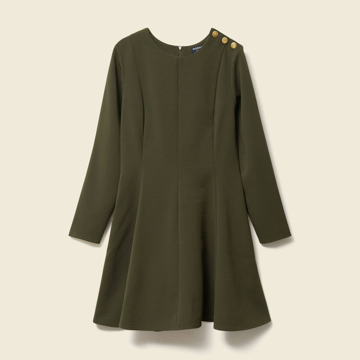 Robe fluide manches longues col rond vert kaki femme