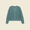 Gilet manches longues ajour&eacute; vert fonc&eacute; femme