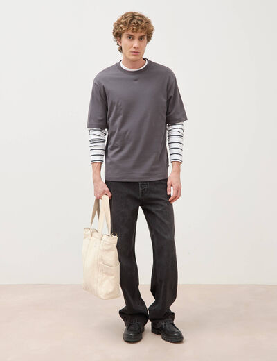 Jeans loose longueur 34 en coton denim snow noir homme