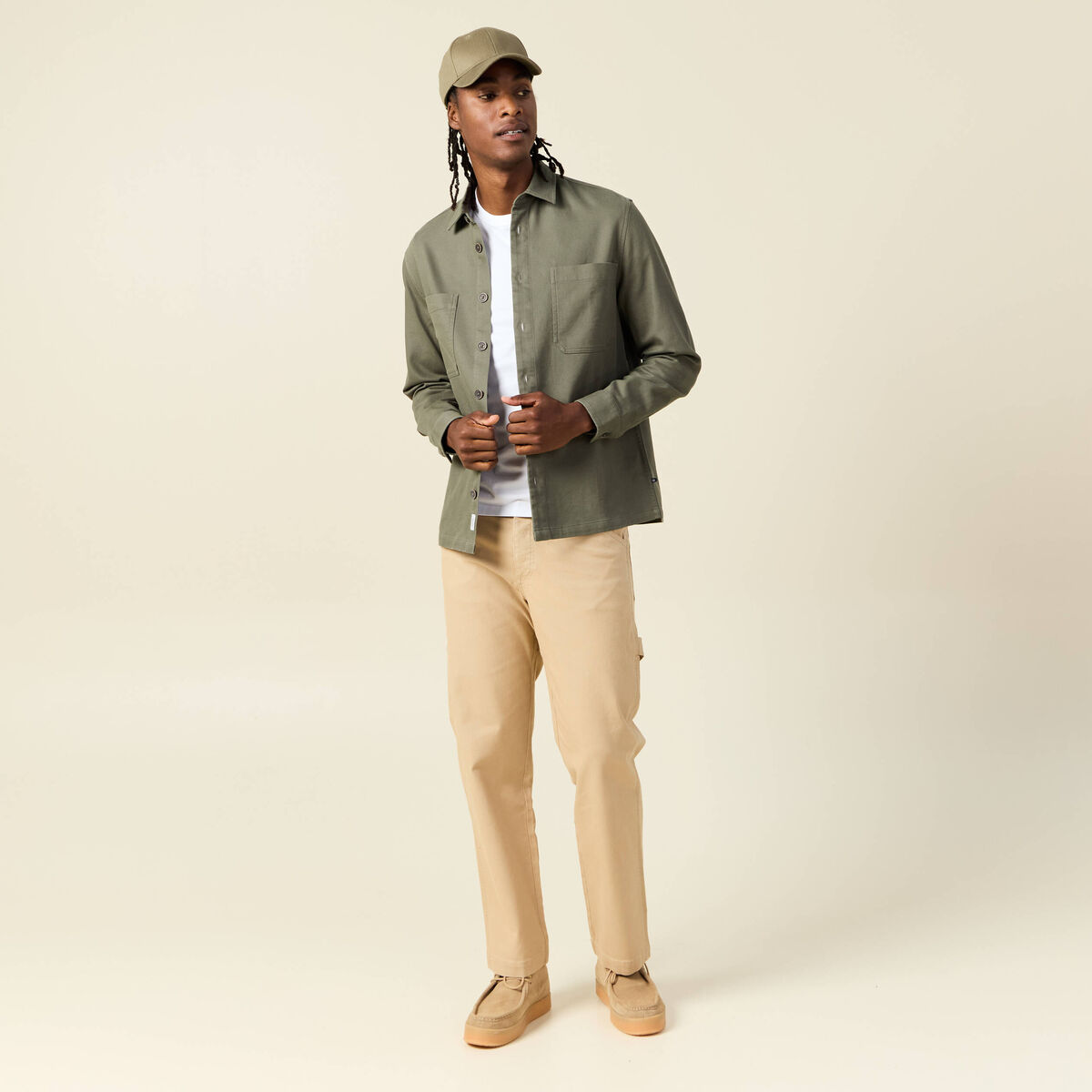 Surchemise manches longues vert kaki homme