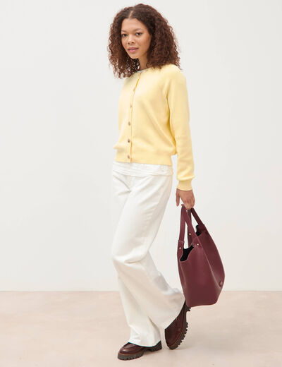 Jeans wide leg taille bascul&eacute;e denim blanc femme