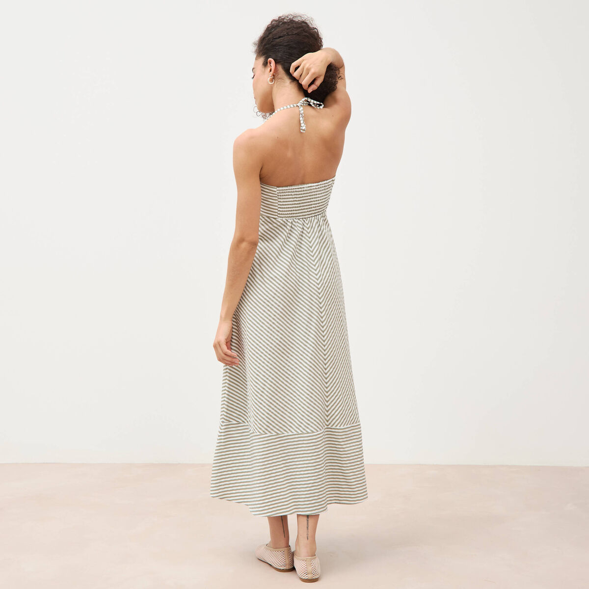 Robe longue &eacute;vas&eacute;e &agrave; bretelles bleu gris femme