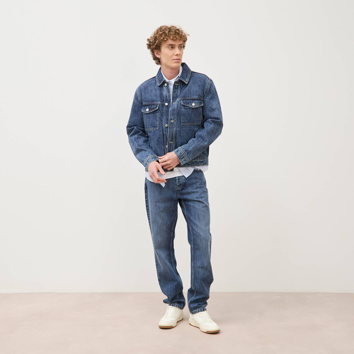 Jeans straight en coton longueur 32 denim stone homme