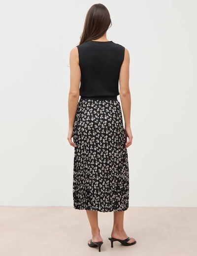 Jupe longue droite pliss&eacute;e noir femme