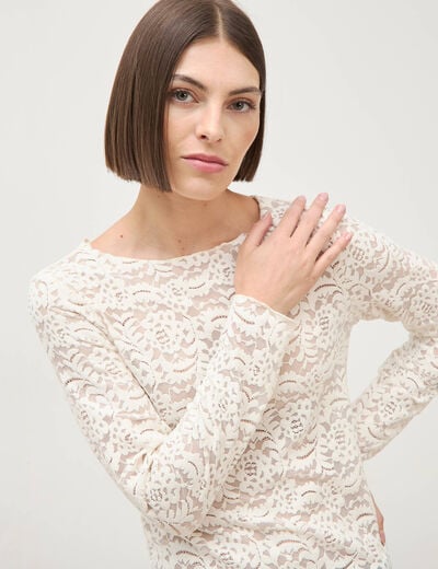 Blouse droite col bateau dentelle ivoire femme