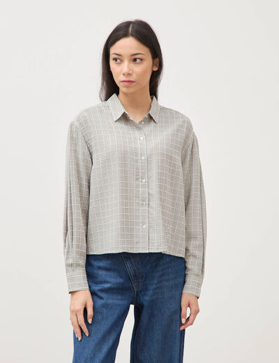 Chemise droite manches longues ray&eacute;e bleu gris femme