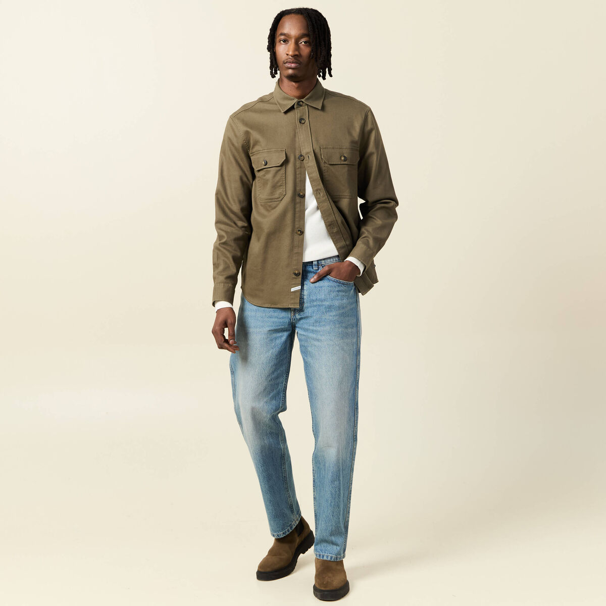 Surchemise manches longues vert kaki homme
