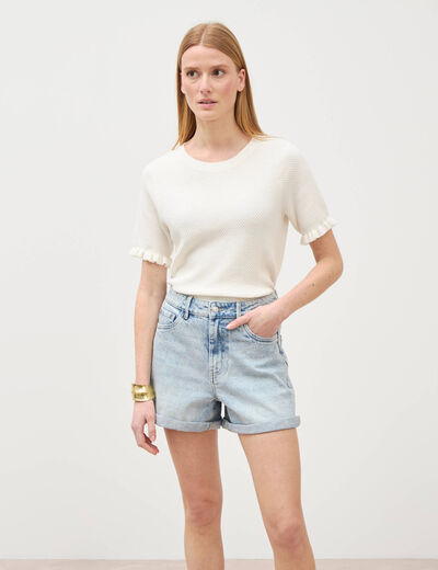 Short mom taille haute en jean denim snow bleu femme
