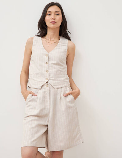 Short taille haute beige femme