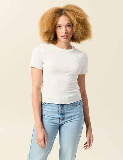 T-shirt ajust&eacute; court manches courtes ivoire femme