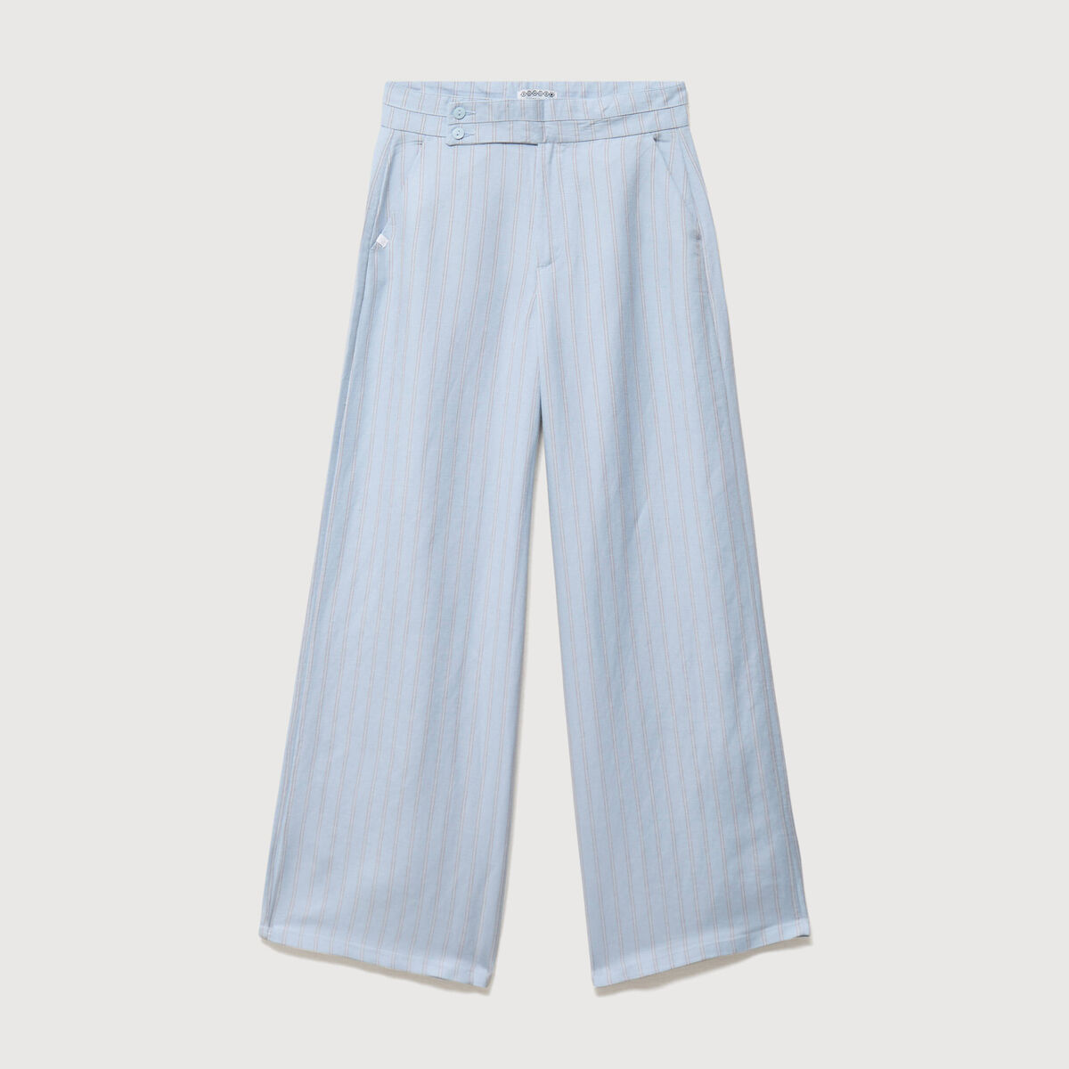 Pantalon large taille haute ceinture bleu ciel femme