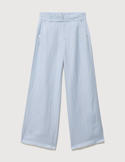 Pantalon large taille haute ceinture bleu ciel femme