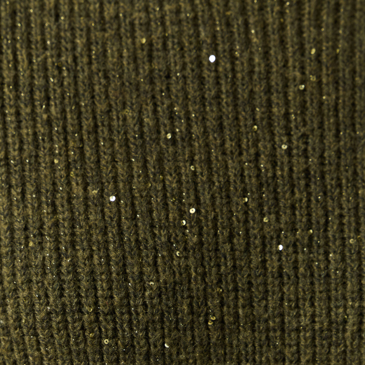 Pull manches longues col rond &agrave; sequins vert kaki femme