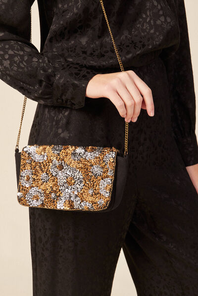 Sac à sequins et perles noir femme