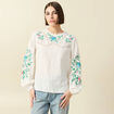 Chemise bord&eacute;e en coton manches longues ecru femme