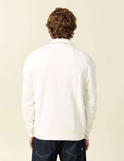 Sweat manches longues col zipp&eacute; en coton ecru homme