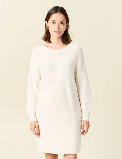 Robe pull droite col bateau creme femme