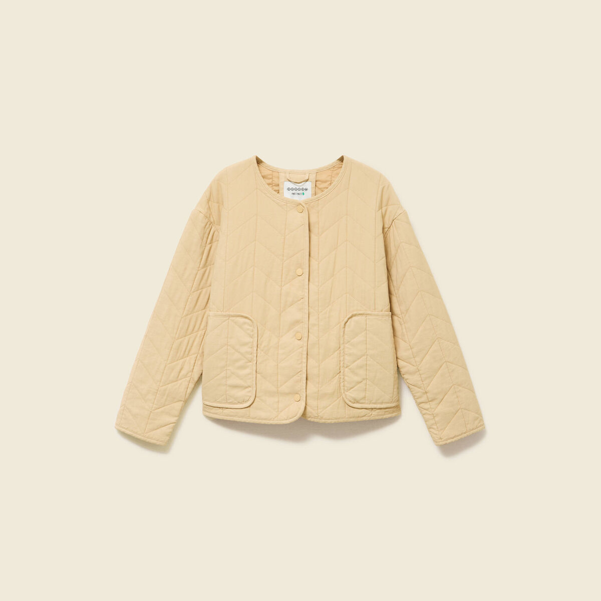 Doudoune droite courte manches longues beige femme