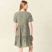 Robe évasée manches courtes vert kaki femme