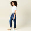 Jeans boyfriend ceintur&eacute; denim brut femme