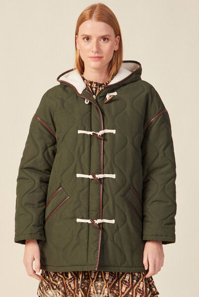 Parka doublée à capuche vert kaki femme