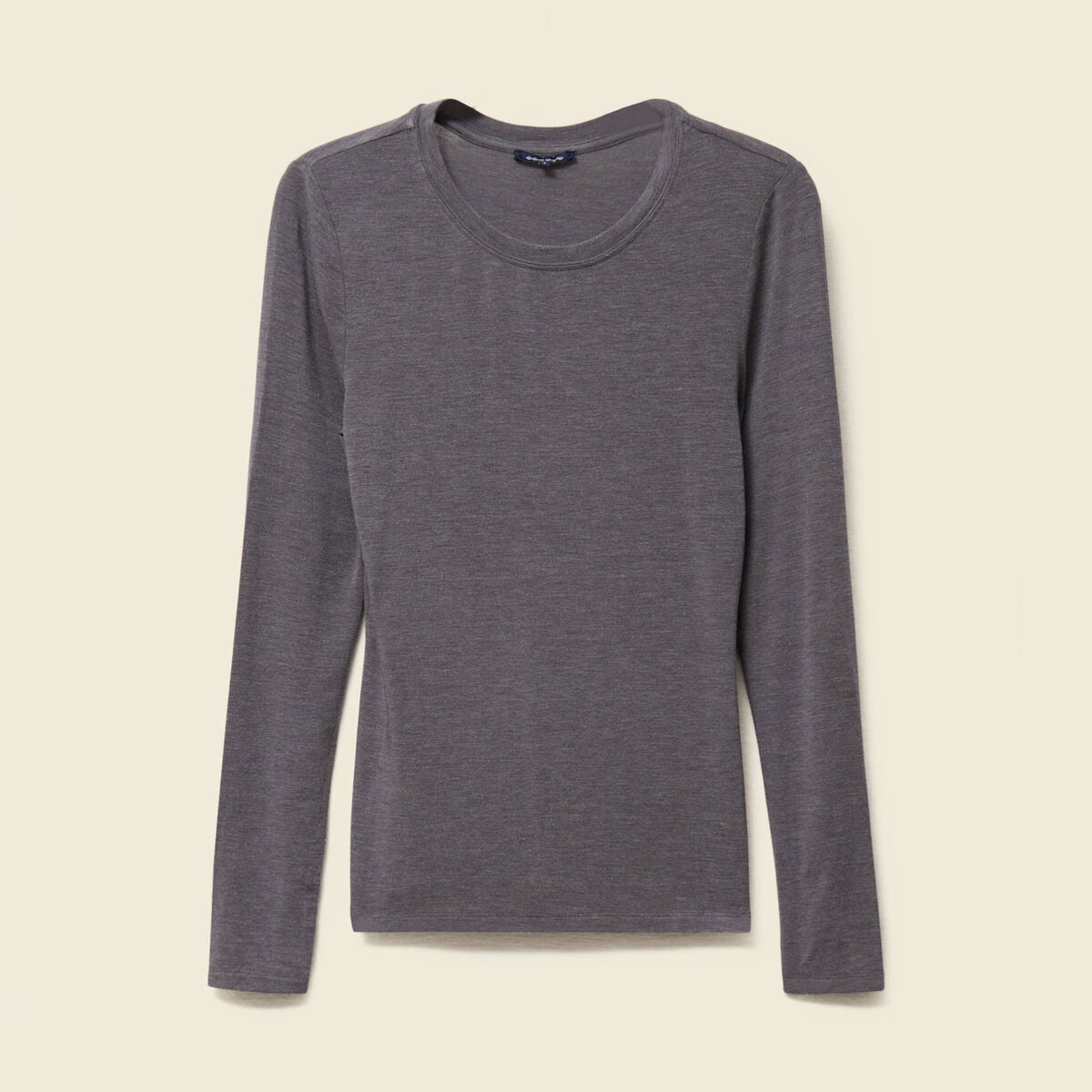 T-shirt cintr&eacute; manches longues col rond gris fonc&eacute; femme