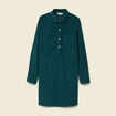 Robe droite velours col polo vert fonc&eacute; femme