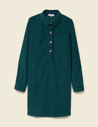Robe droite velours col polo vert fonc&eacute; femme