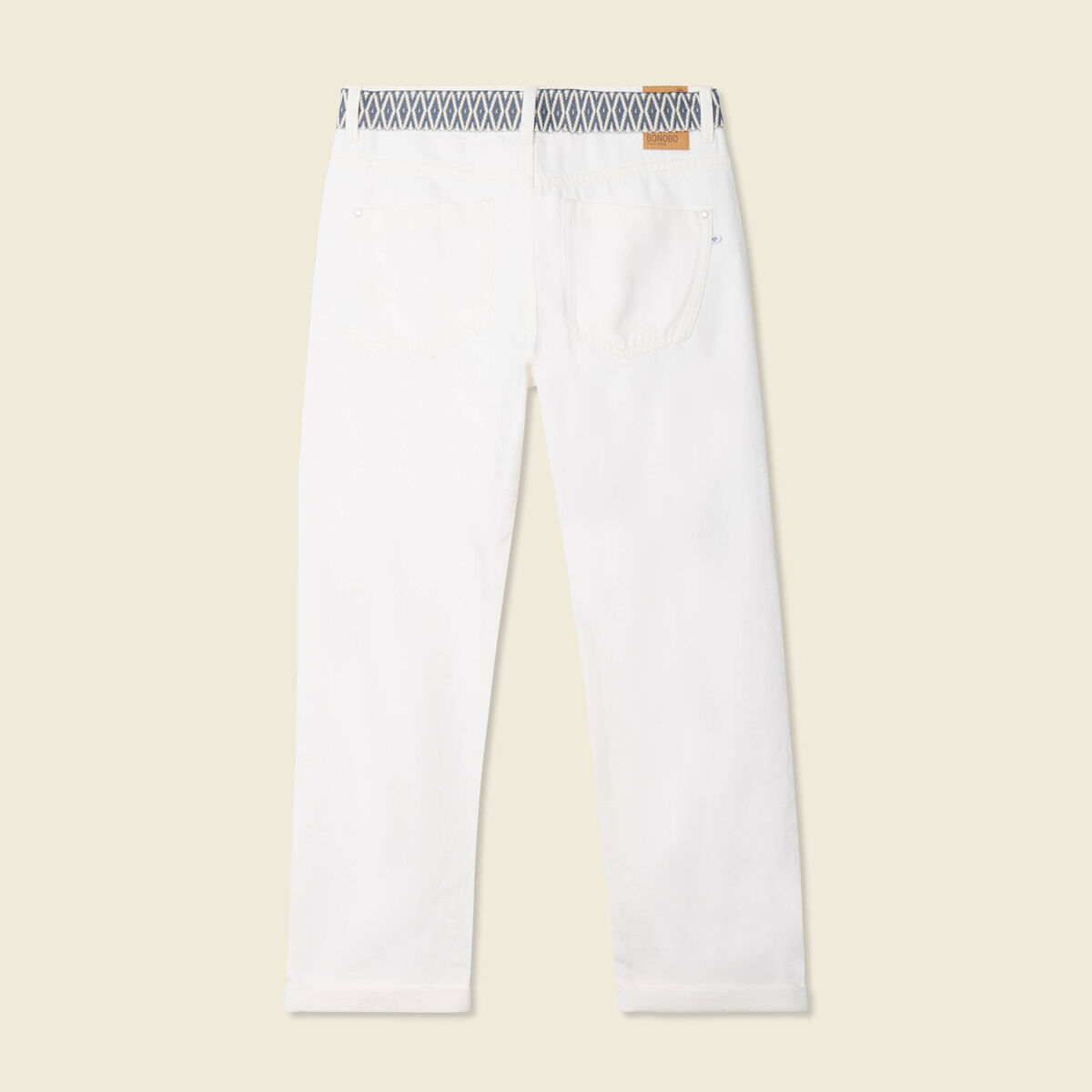 Jeans boyfriend ceinturé denim blanc femme