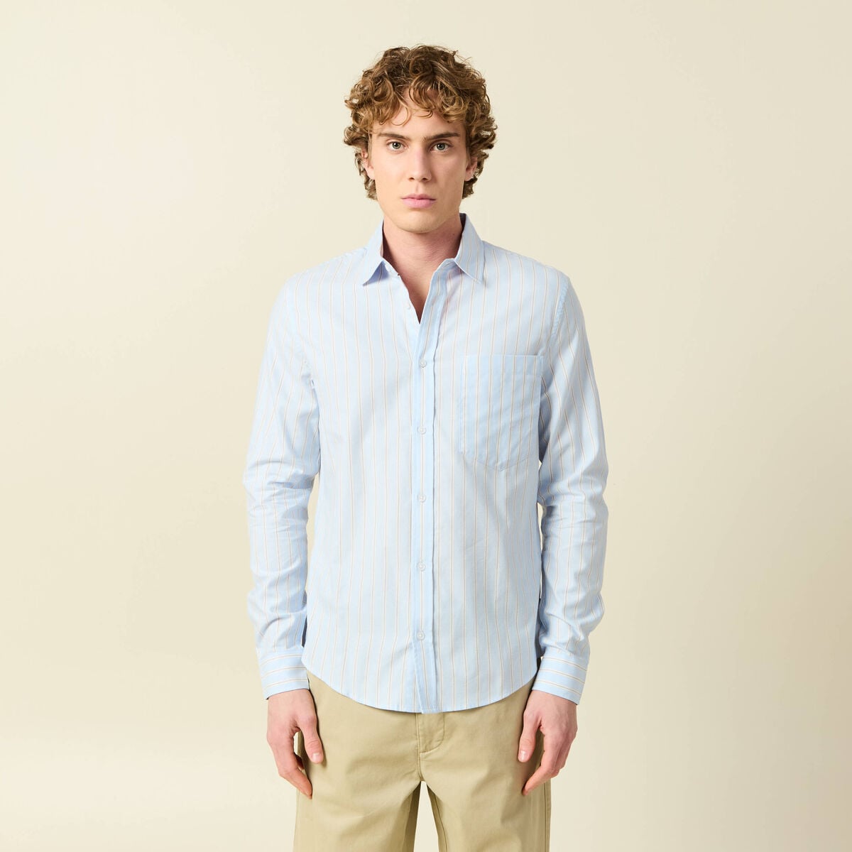 Chemise en coton manches longues bleu ciel homme