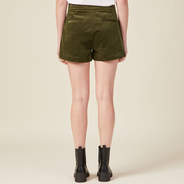 Short droit en velours vert kaki femme