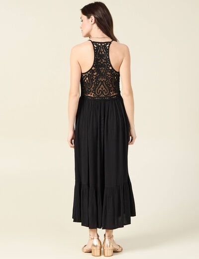 Robe midi évasée fluide noir femme